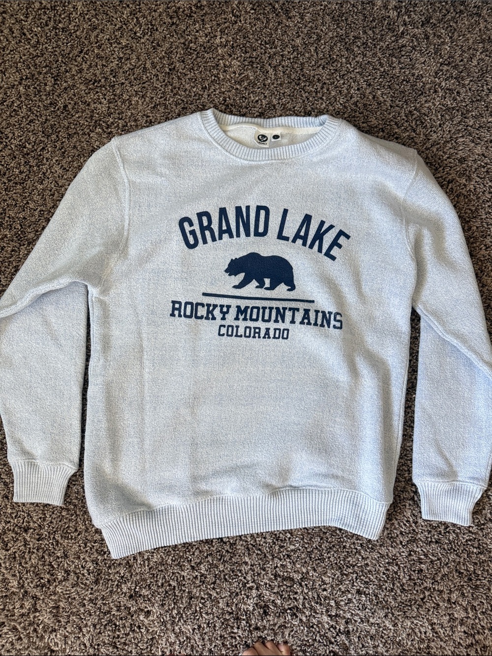 Lagaci Light Gray Crewneck Sweatshirt with Navy Grand Lake Graphic